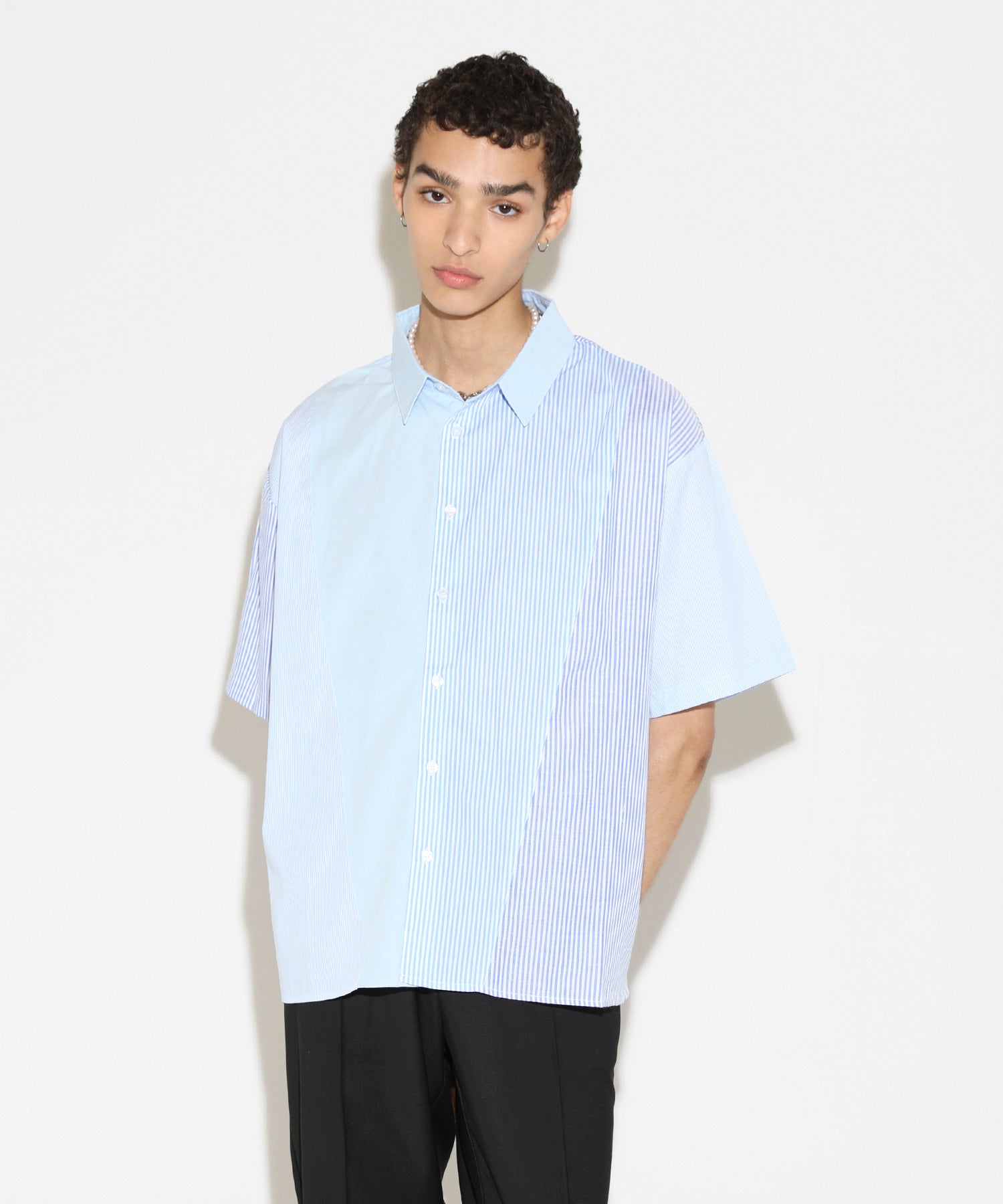 Slit Randome Stripe Short Sleeve Shirts[LES177] – CENO.JP